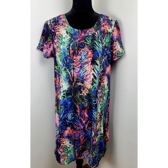 Colorful Leaf Printed Summer Shift Dress - Picture 6 of 8